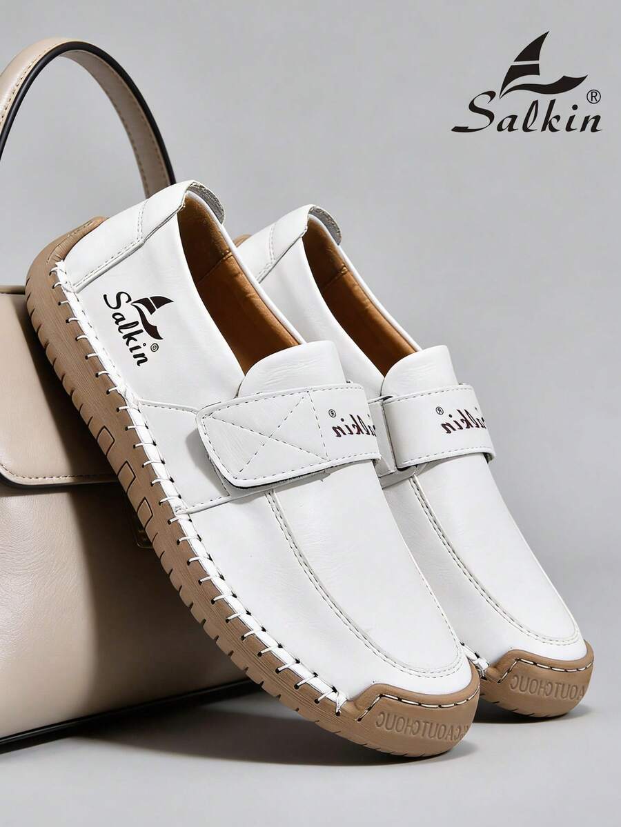 Salkin Nieuwe casual schoenen voor dames van modeontwerpers, handgemaakte loafers met bandjes, handige instappers voor in de auto, lichtgewicht, ademende, zachte en comfortabele schoenen met antislip, platte zool, schoenen van imitatiesuèdeleer voor dames