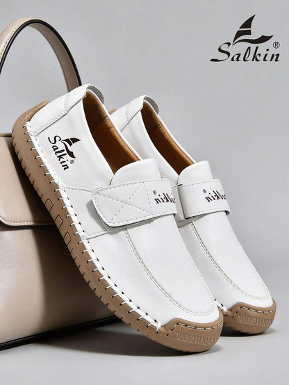 Salkin Nieuwe casual schoenen voor dames van modeontwerpers, handgemaakte loafers met bandjes, handige instappers voor in de auto, lichtgewicht, ademende, zachte en comfortabele schoenen met antislip, platte zool, schoenen van imitatiesuèdeleer voor dames