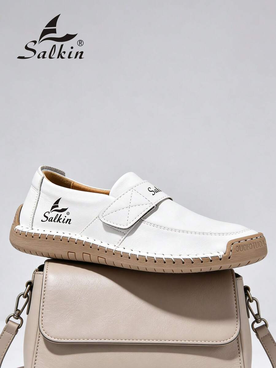 Salkin Nieuwe casual schoenen voor dames van modeontwerpers, handgemaakte loafers met bandjes, handige instappers voor in de auto, lichtgewicht, ademende, zachte en comfortabele schoenen met antislip, platte zool, schoenen van imitatiesuèdeleer voor dames