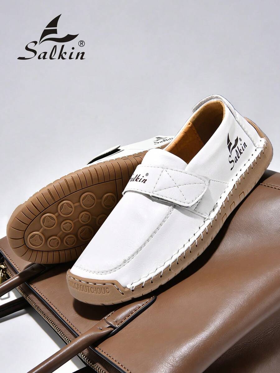 Salkin Nieuwe casual schoenen voor dames van modeontwerpers, handgemaakte loafers met bandjes, handige instappers voor in de auto, lichtgewicht, ademende, zachte en comfortabele schoenen met antislip, platte zool, schoenen van imitatiesuèdeleer voor dames