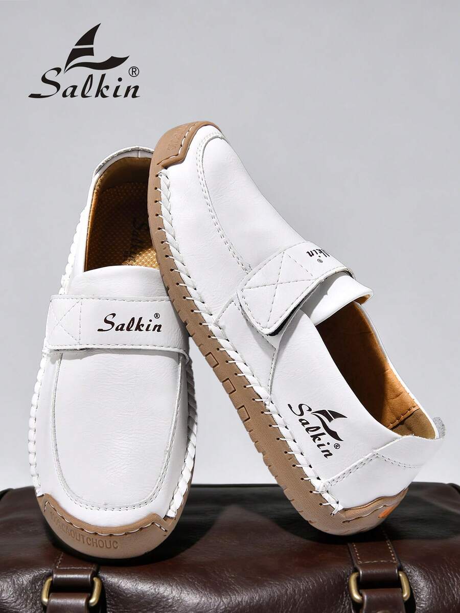 Salkin Nieuwe casual schoenen voor dames van modeontwerpers, handgemaakte loafers met bandjes, handige instappers voor in de auto, lichtgewicht, ademende, zachte en comfortabele schoenen met antislip, platte zool, schoenen van imitatiesuèdeleer voor dames