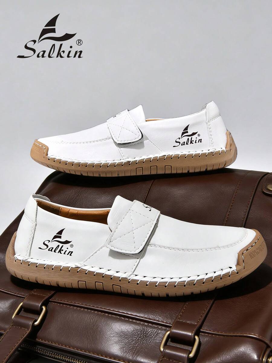 Salkin Nieuwe casual schoenen voor dames van modeontwerpers, handgemaakte loafers met bandjes, handige instappers voor in de auto, lichtgewicht, ademende, zachte en comfortabele schoenen met antislip, platte zool, schoenen van imitatiesuèdeleer voor dames