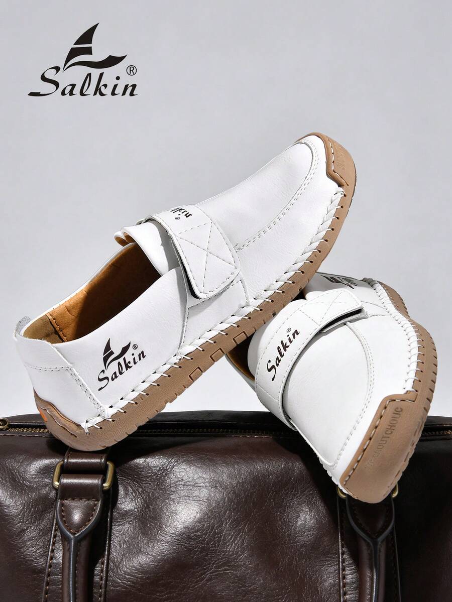 Salkin Nieuwe casual schoenen voor dames van modeontwerpers, handgemaakte loafers met bandjes, handige instappers voor in de auto, lichtgewicht, ademende, zachte en comfortabele schoenen met antislip, platte zool, schoenen van imitatiesuèdeleer voor dames