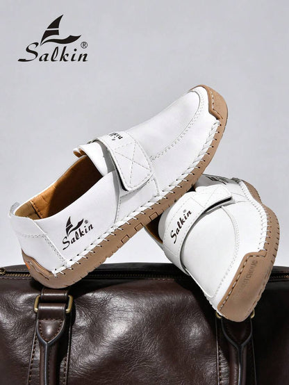 Salkin Nieuwe casual schoenen voor dames van modeontwerpers, handgemaakte loafers met bandjes, handige instappers voor in de auto, lichtgewicht, ademende, zachte en comfortabele schoenen met antislip, platte zool, schoenen van imitatiesuèdeleer voor dames