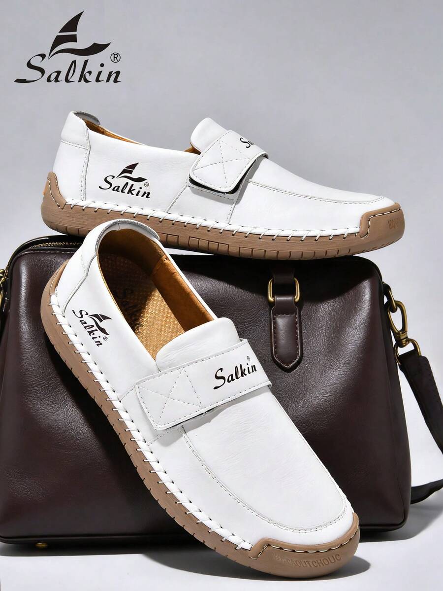 Salkin Nieuwe casual schoenen voor dames van modeontwerpers, handgemaakte loafers met bandjes, handige instappers voor in de auto, lichtgewicht, ademende, zachte en comfortabele schoenen met antislip, platte zool, schoenen van imitatiesuèdeleer voor dames
