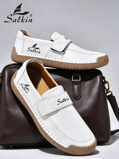 Salkin Nieuwe casual schoenen voor dames van modeontwerpers, handgemaakte loafers met bandjes, handige instappers voor in de auto, lichtgewicht, ademende, zachte en comfortabele schoenen met antislip, platte zool, schoenen van imitatiesuèdeleer voor dames