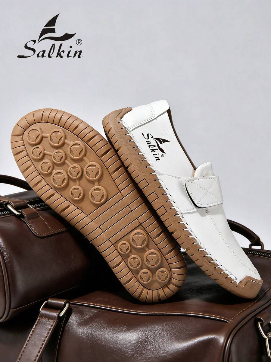 Salkin Nieuwe casual schoenen voor dames van modeontwerpers, handgemaakte loafers met bandjes, handige instappers voor in de auto, lichtgewicht, ademende, zachte en comfortabele schoenen met antislip, platte zool, schoenen van imitatiesuèdeleer voor dames