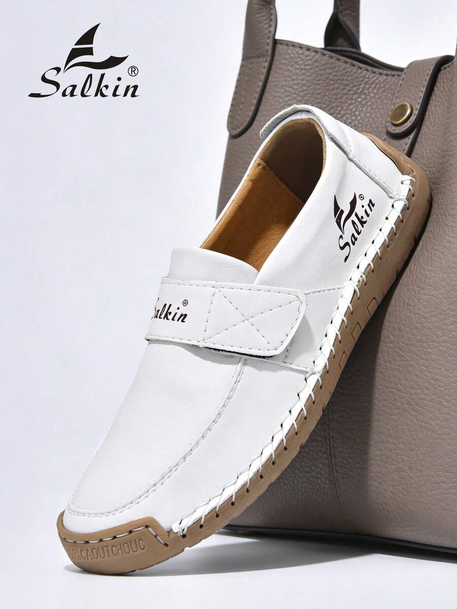 Salkin Nieuwe casual schoenen voor dames van modeontwerpers, handgemaakte loafers met bandjes, handige instappers voor in de auto, lichtgewicht, ademende, zachte en comfortabele schoenen met antislip, platte zool, schoenen van imitatiesuèdeleer voor dames