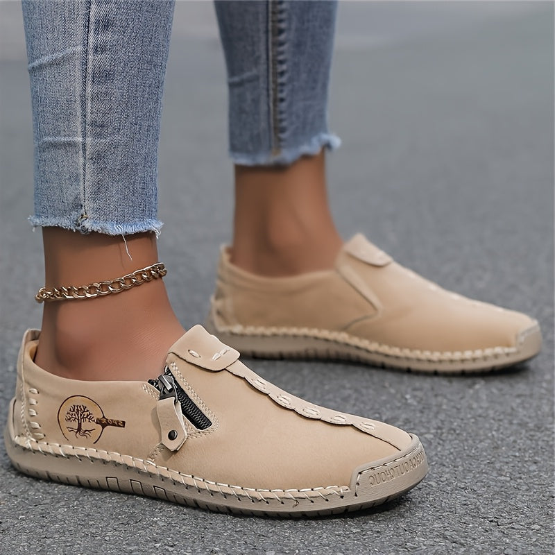 Elira™ – Hand-Stitched Slip-On Comfort Loafers | No-Bend Zipper, Wide Toe Box & All-Day Comfort