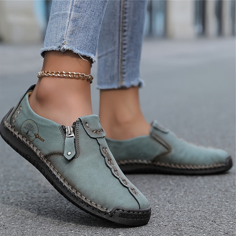 Elira™ – Hand-Stitched Slip-On Comfort Loafers | No-Bend Zipper, Wide Toe Box & All-Day Comfort