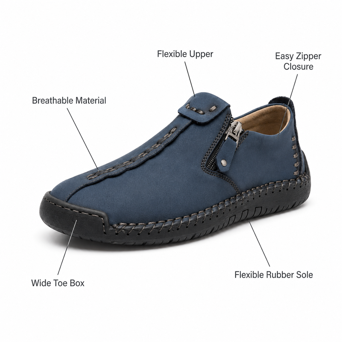 Elira™ – Hand-Stitched Slip-On Comfort Loafers | No-Bend Zipper, Wide Toe Box & All-Day Comfort